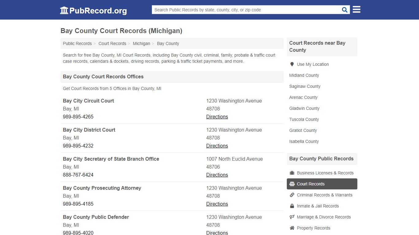Free Bay County Court Records (Michigan Court Records) - PubRecord.org